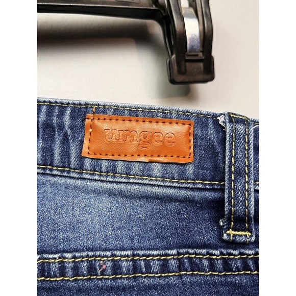 Umgee Denim Jeans Flare Leg Womens Juniors 5 Medium Wash Raw Hem Mid Rise - Picture 6 of 9